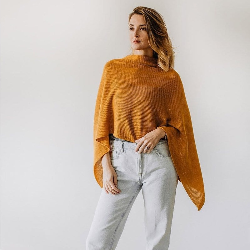 Lightweight Mustard Knit Poncho Top - Women